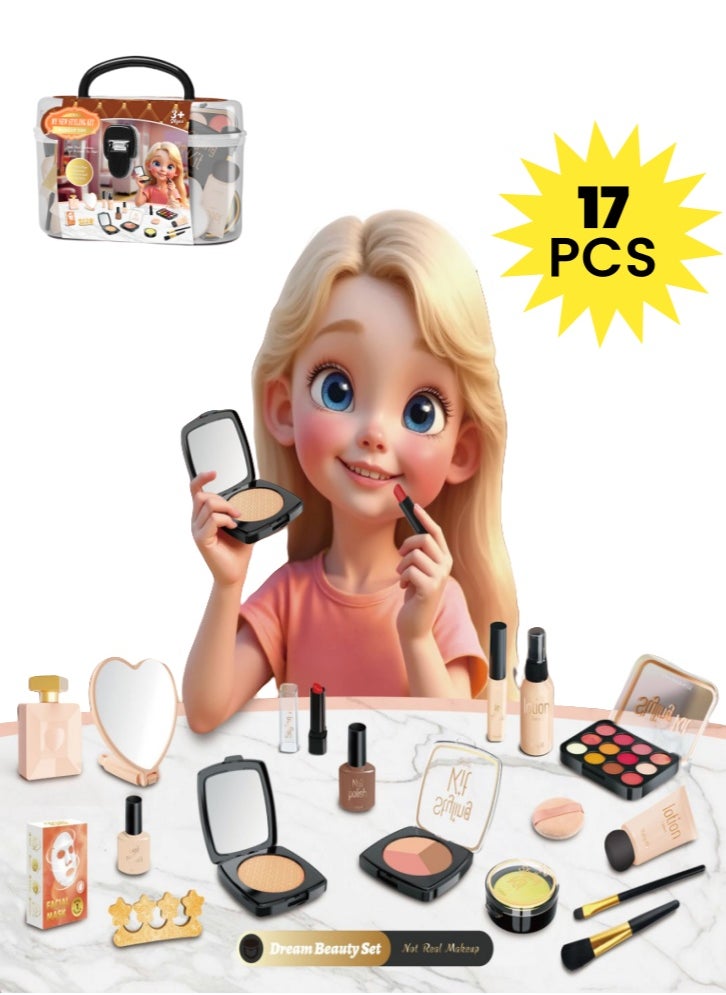 Lullaxx Lullaxx Kids Makeup Set for Girls with Mirror,Laptop Design, Little Girls Play Makeup, Toddler/Kids Makeup Set,Non-toxic Washable,Birthday Gifts for 3 4 5 6 7 8 9 10Years Old Girls,17pcs(Not Real Makeup)  - Image 1