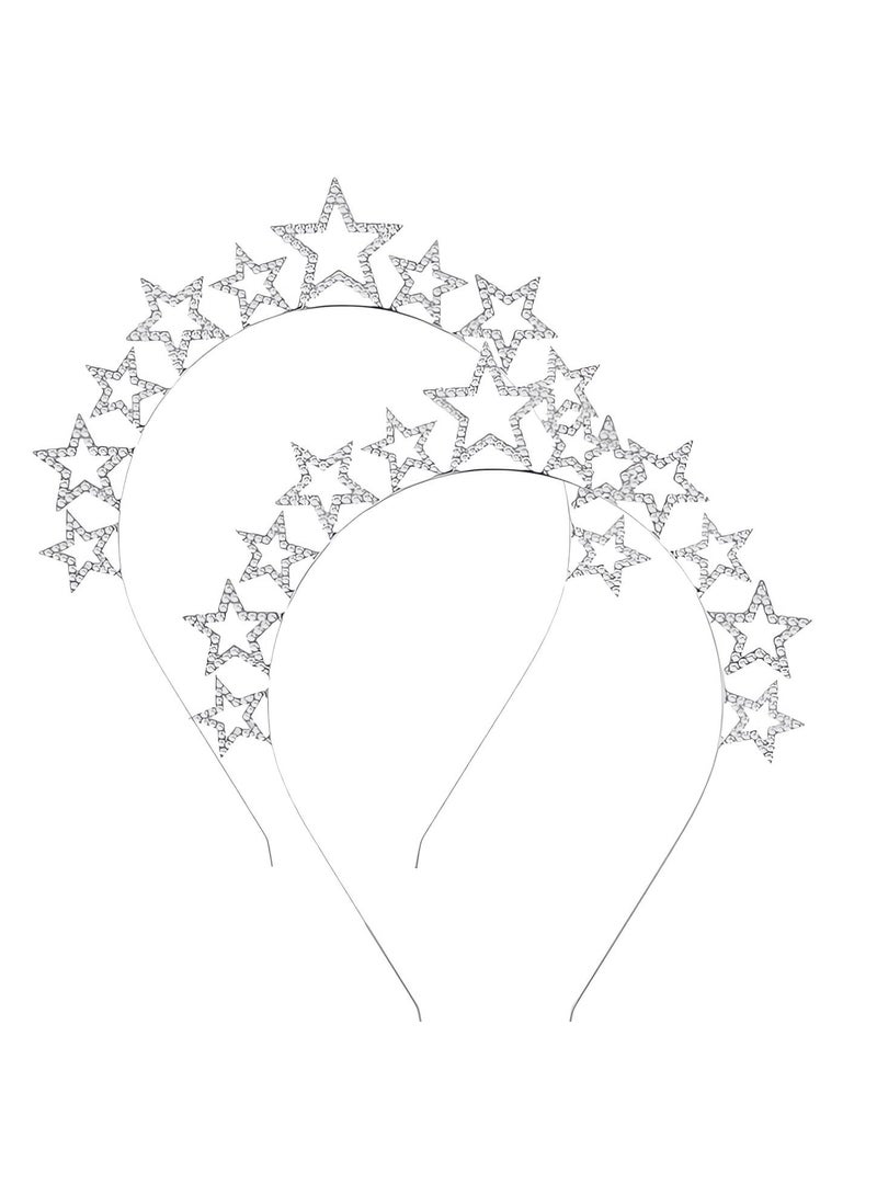 KASTWAVE Star Halo Crown Headband, 2 Pcs Star Headband Silver Headpiece Rhinestone Headband Headpiece, Silver Crown Headband Tiaras and Crowns for Women Girls, Party Wedding Festival Hair Accessories - Image 1