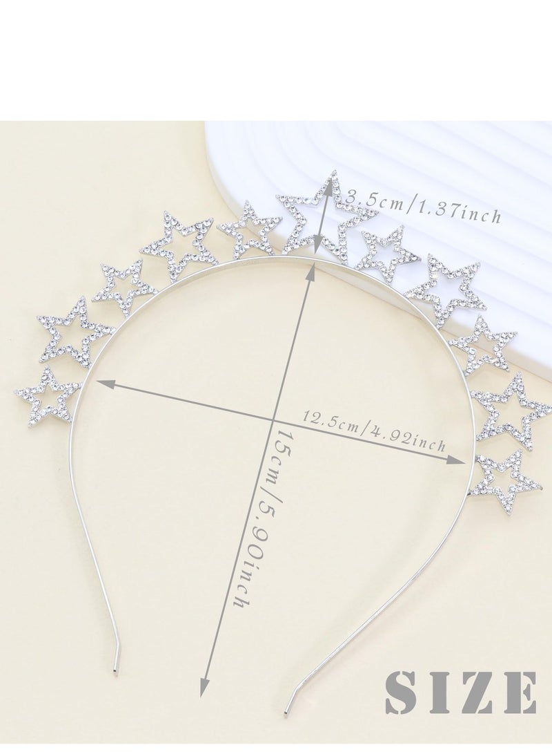 KASTWAVE Star Halo Crown Headband, 2 Pcs Star Headband Silver Headpiece Rhinestone Headband Headpiece, Silver Crown Headband Tiaras and Crowns for Women Girls, Party Wedding Festival Hair Accessories - Image 5