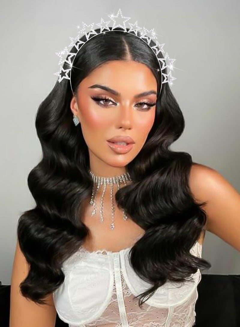 KASTWAVE Star Halo Crown Headband, 2 Pcs Star Headband Silver Headpiece Rhinestone Headband Headpiece, Silver Crown Headband Tiaras and Crowns for Women Girls, Party Wedding Festival Hair Accessories - Image 3
