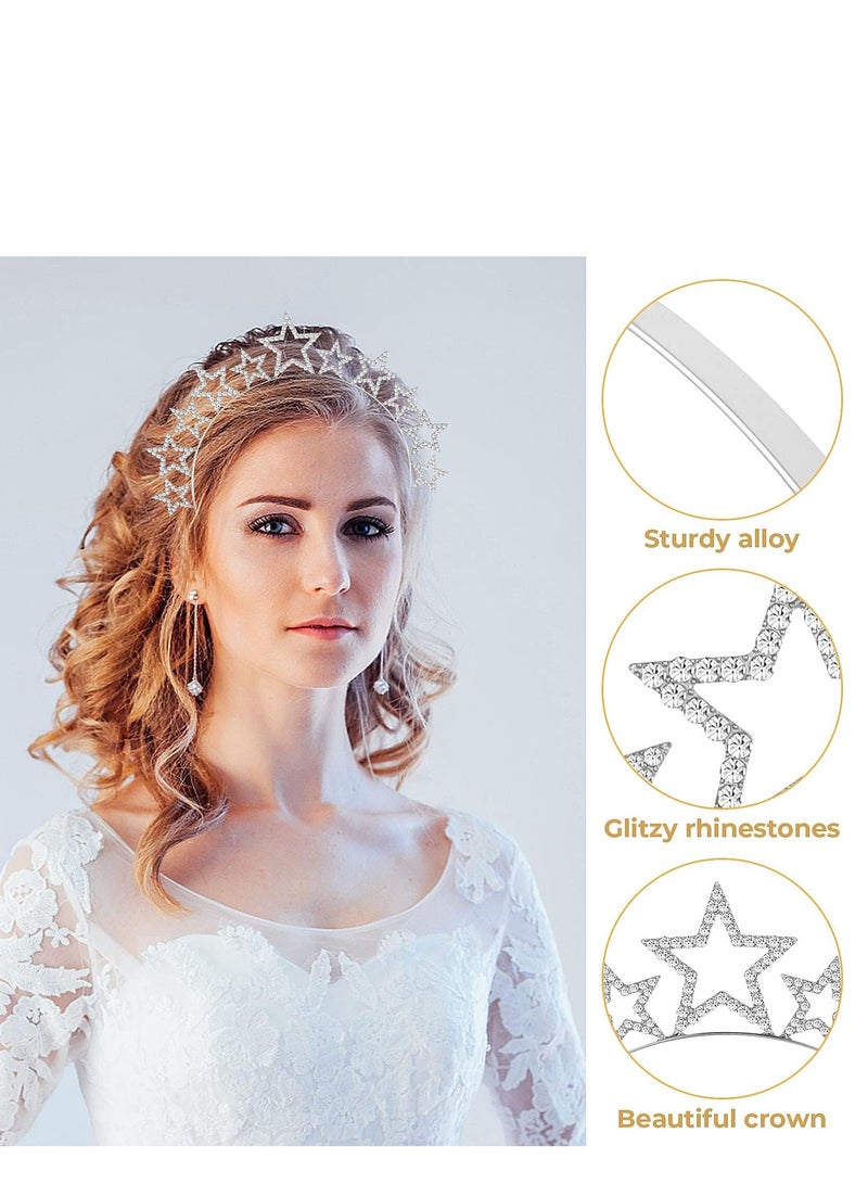 KASTWAVE Star Halo Crown Headband, 2 Pcs Star Headband Silver Headpiece Rhinestone Headband Headpiece, Silver Crown Headband Tiaras and Crowns for Women Girls, Party Wedding Festival Hair Accessories - Image 2