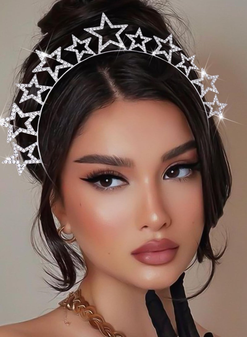 KASTWAVE Star Halo Crown Headband, 2 Pcs Star Headband Silver Headpiece Rhinestone Headband Headpiece, Silver Crown Headband Tiaras and Crowns for Women Girls, Party Wedding Festival Hair Accessories - Image 4
