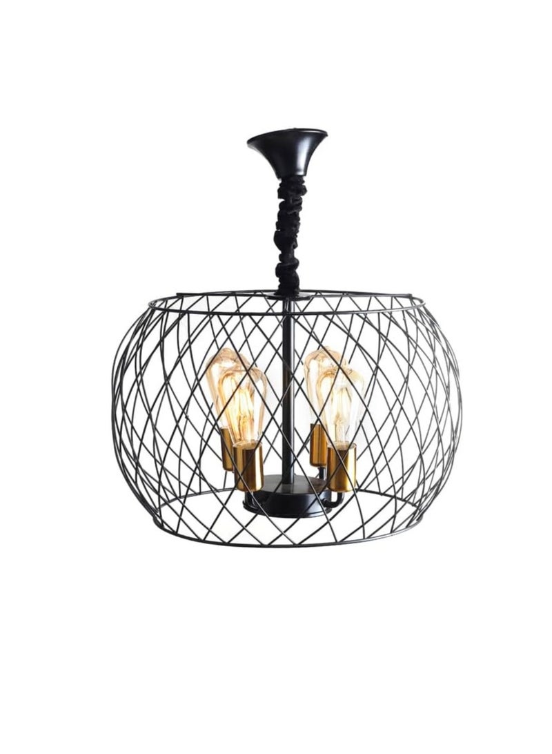 Modern Metal Round Chandelier 4 Bulbs, Black UnSaLi-31 - Image 1