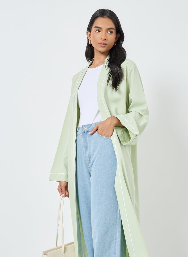 Take Two Women Green Front Open Kimono with Pipping Detail - Image 1