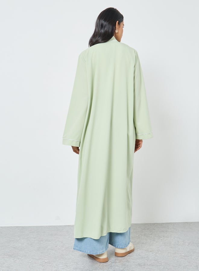 Take Two Women Green Front Open Kimono with Pipping Detail - Image 4