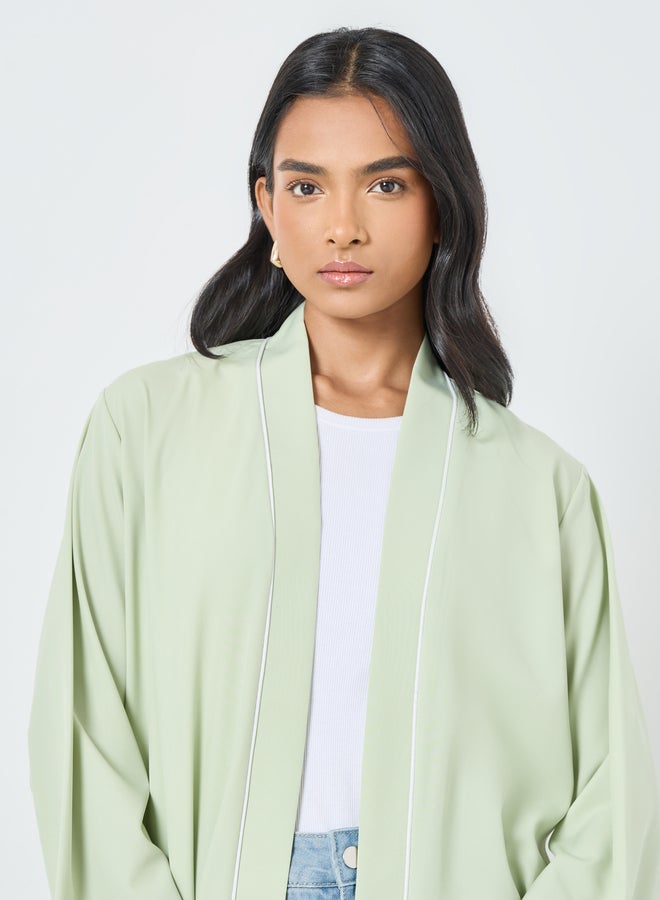 Take Two Women Green Front Open Kimono with Pipping Detail - Image 3