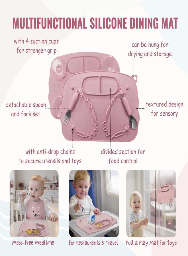 MONDE 25PCS Ultimate Silicone Baby Feeding Set, Complete Mealtime Baby-Led Weaning Essentials from Infant to Toddler, Bib, Smock, Sippy Cup, Dry Wet Bag, Placemat, Perfect Premium Gift Set (Pink) - Image 3