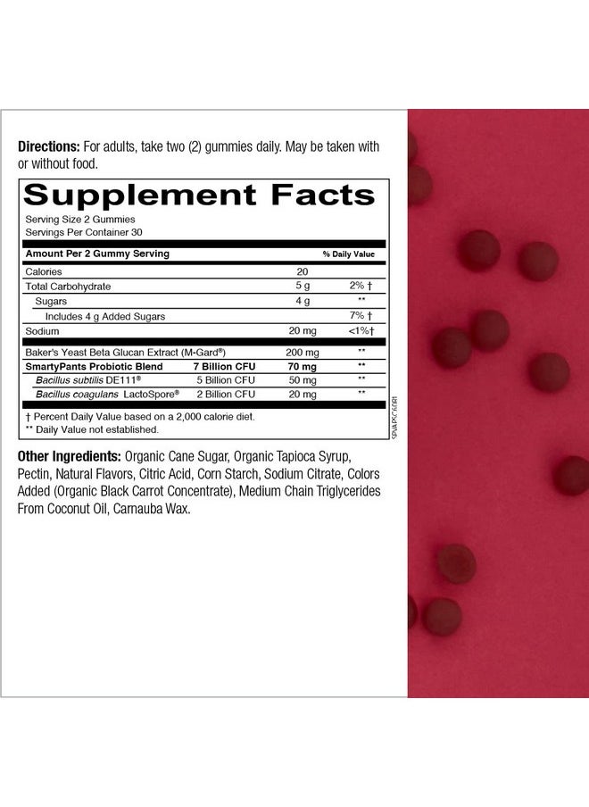 SmartyPants - Adult Probiotic Immunity Gummies: Prebiotics & Probiotics For Immune Support & Digestive Comfort Strawberry Crème Vegan Gummy Vitamins 60 Count 30 Day Supply No Refrigeration Required - Image 1