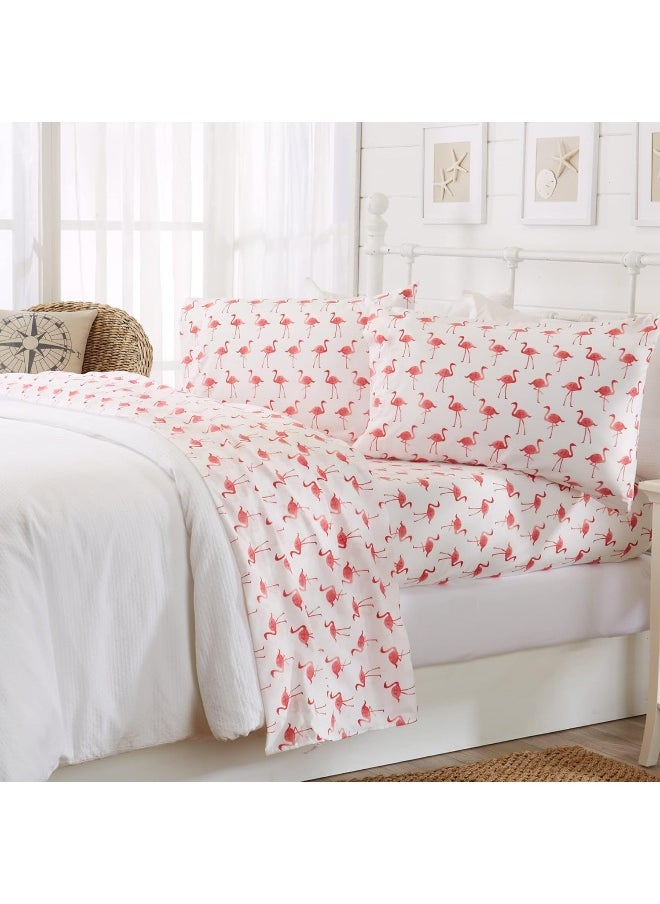 Great Bay Home 3-Piece Twin Coastal Microfiber Sheet Set | Nautical-Printed, Ultra-Soft Sheets | Wrinkle & Fade Resistant Beach-Themed Prints & Patterns Bedding Sheets & Pillowcases. (Twin, Flamingo)