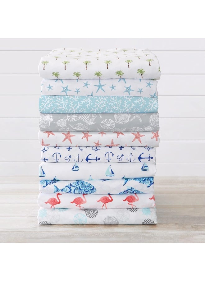 Great Bay Home 3-Piece Twin Coastal Microfiber Sheet Set | Nautical-Printed, Ultra-Soft Sheets | Wrinkle & Fade Resistant Beach-Themed Prints & Patterns Bedding Sheets & Pillowcases. (Twin, Flamingo)