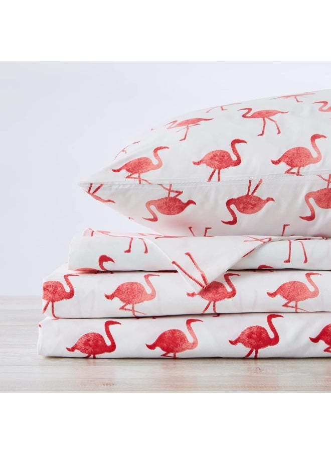 Great Bay Home 3-Piece Twin Coastal Microfiber Sheet Set | Nautical-Printed, Ultra-Soft Sheets | Wrinkle & Fade Resistant Beach-Themed Prints & Patterns Bedding Sheets & Pillowcases. (Twin, Flamingo)