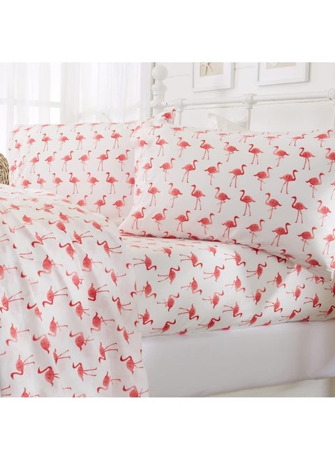 Great Bay Home 3-Piece Twin Coastal Microfiber Sheet Set | Nautical-Printed, Ultra-Soft Sheets | Wrinkle & Fade Resistant Beach-Themed Prints & Patterns Bedding Sheets & Pillowcases. (Twin, Flamingo)