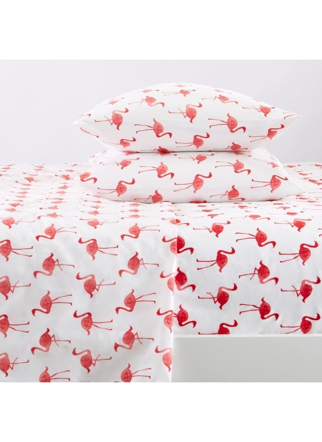 Great Bay Home 3-Piece Twin Coastal Microfiber Sheet Set | Nautical-Printed, Ultra-Soft Sheets | Wrinkle & Fade Resistant Beach-Themed Prints & Patterns Bedding Sheets & Pillowcases. (Twin, Flamingo)