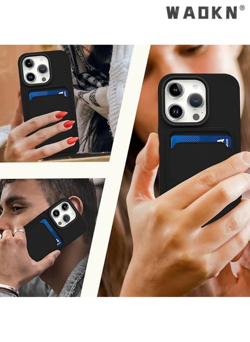 دبليو أيه أو كي أن القضية الهاتفية محفظة السيليكون الممتازة لآيفون 16 برو ، جيب حامل بطاقة الائتمان الآمن ، غطاء واقي طويل الأمد مع فتحة البطاقة ، حالة محفظة سوداء لامتصاص الصدمات لآيفون 16 برو - Image 5