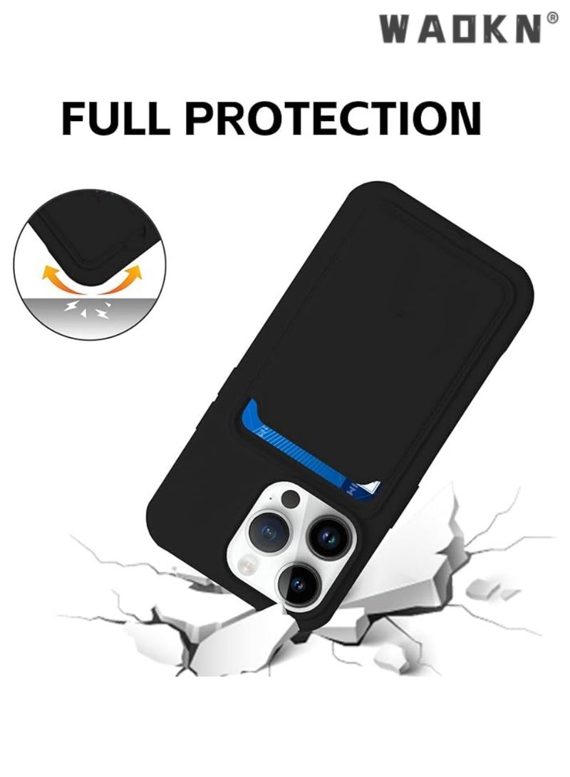 دبليو أيه أو كي أن القضية الهاتفية محفظة السيليكون الممتازة لآيفون 16 برو ، جيب حامل بطاقة الائتمان الآمن ، غطاء واقي طويل الأمد مع فتحة البطاقة ، حالة محفظة سوداء لامتصاص الصدمات لآيفون 16 برو - Image 3