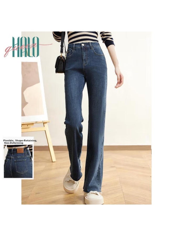 HALOQUEEN Halo Queen Women's Jeans, Spring And Autumn High-waisted Pants With Frayed Hem Design, Stylish And Slimming Long Trousers, New Product H143n1007 - Image 1