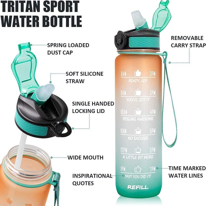IndMART Unbreakable Water Bottle 1 L with Motivational Time Marker Leakproof Durable BPA Free NonToxic Water bottle for officeWater bottle for gym PACK OF 1 multi color - Image 4