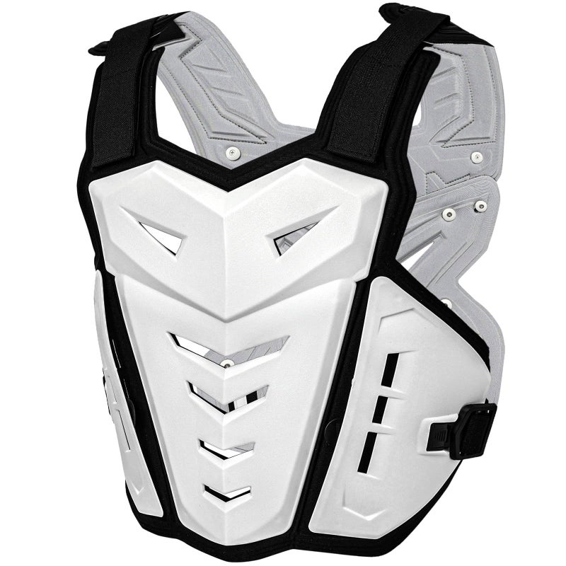 Motorcycle Armor Body Guard Vest, Dirtbike Riding Off-Road Racing Cycling Skiing Motocross Adult Kids Chest Body Protector Shirt Jackets for Street Bike Racing, Mens Back Protection - White