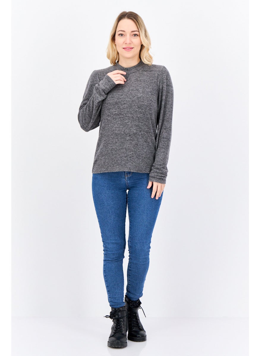 Women Mock Neck Long Sleeve Solid Top, Grey - pzsku/ZA8142E28A9EAE680D463Z/45/_/1737642030/04fc5459-4b08-42b1-af09-7a1176dea8c6