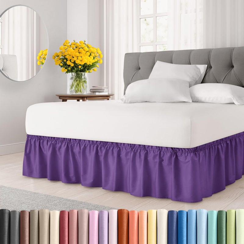 CGK Unlimited Wrap Around Dust Ruffle Bed Skirt  Purple  for Full Size Beds with 12 Inch Drop  Easy Fit Elastic Strap  Adjustable Pleated Bedskirt wBrushed Fabric  Wrinkle Free  for Women Men Kids  Teens