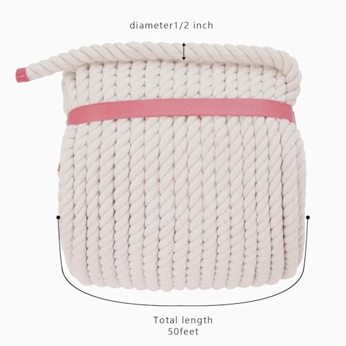 VEIZEDD 1OO% Cotton Craft Rope (1/2 inch x 50 feet) All Purpose Soft Natural Strong Cotton Rope Cord for Crafts, Sporting, Wedding Decorating,Hanging Flower Baskets (Beige) - Image 3