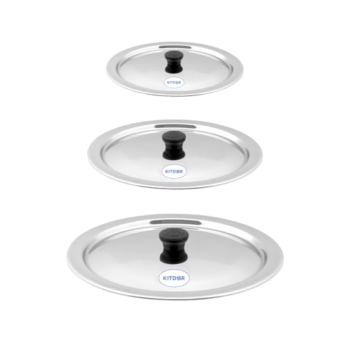 Kitdor Glossy Steel Lids for Utensils with Knobs | Melt-Free with a Good Gripsteel Lid for Kadai and Other Utensils | Round, Rust Resistant Steel (3 Pcs Set, Medium) - Image 1