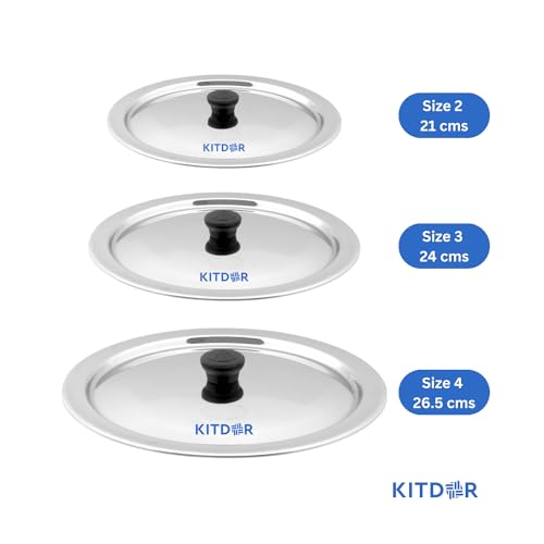 Kitdor Glossy Steel Lids for Utensils with Knobs | Melt-Free with a Good Gripsteel Lid for Kadai and Other Utensils | Round, Rust Resistant Steel (3 Pcs Set, Medium) - Image 3