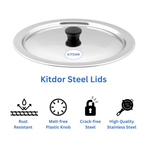 Kitdor Glossy Steel Lids for Utensils with Knobs | Melt-Free with a Good Gripsteel Lid for Kadai and Other Utensils | Round, Rust Resistant Steel (3 Pcs Set, Medium) - Image 2