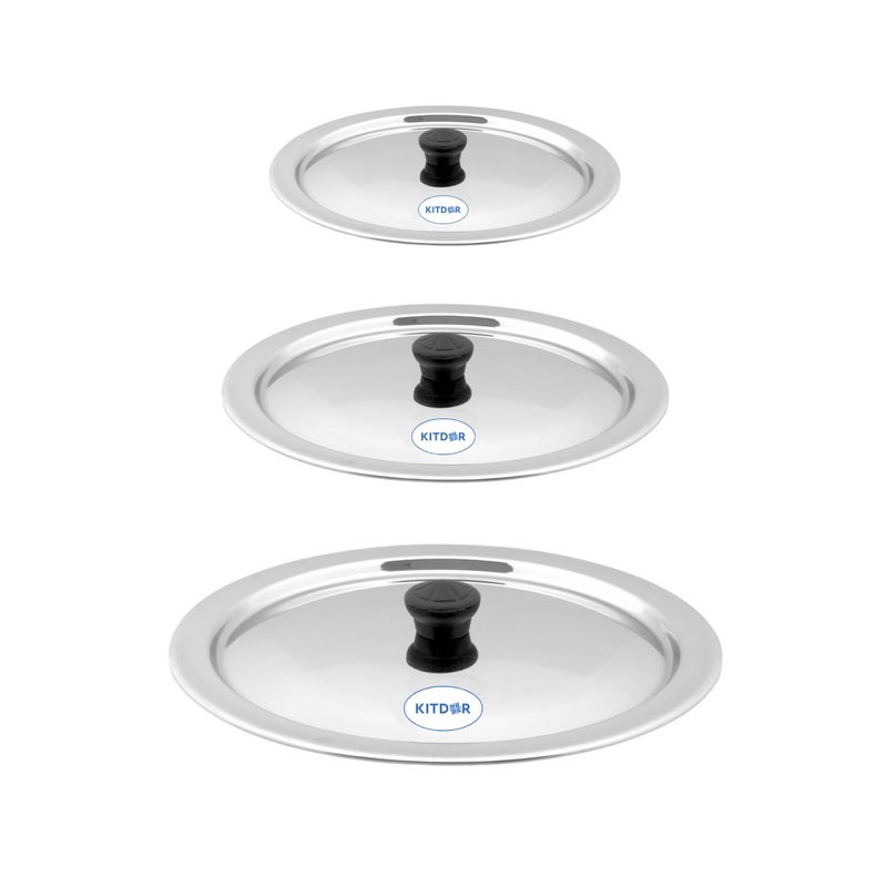 Kitdor Glossy Steel Lids for Utensils with Knobs | Melt-Free with a Good Gripsteel Lid for Kadai and Other Utensils | Round, Rust Resistant Steel (3 Pcs Set, Medium) - Image 5