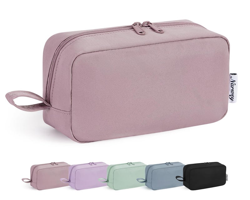 Narwey Cute Makeup Bag Small Toiletry Bag Travel Cosmetic Bag Organizer Make Up Bags with Organized Pockets for Women (Dusty Rose, Large) - Image 1
