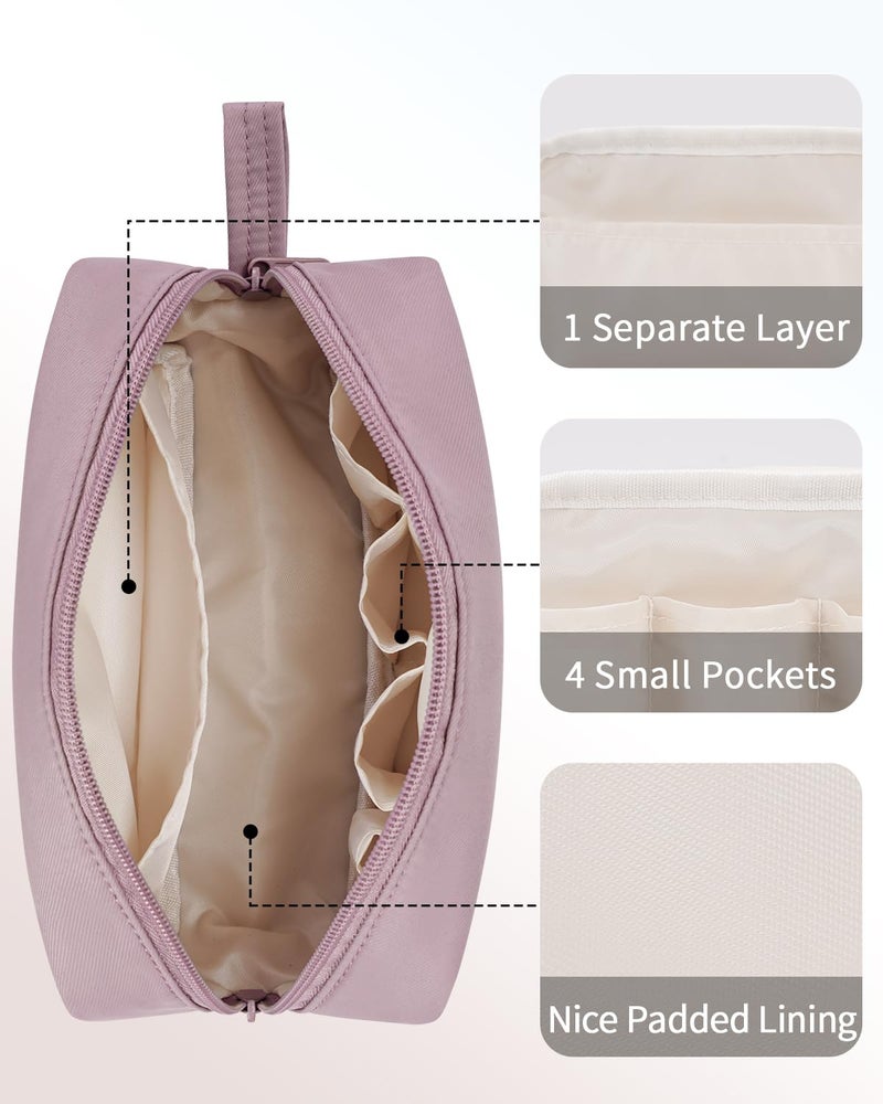 Narwey Cute Makeup Bag Small Toiletry Bag Travel Cosmetic Bag Organizer Make Up Bags with Organized Pockets for Women (Dusty Rose, Large) - Image 5
