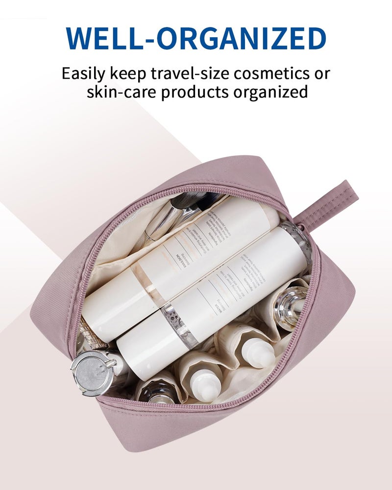 Narwey Cute Makeup Bag Small Toiletry Bag Travel Cosmetic Bag Organizer Make Up Bags with Organized Pockets for Women (Dusty Rose, Large) - Image 3