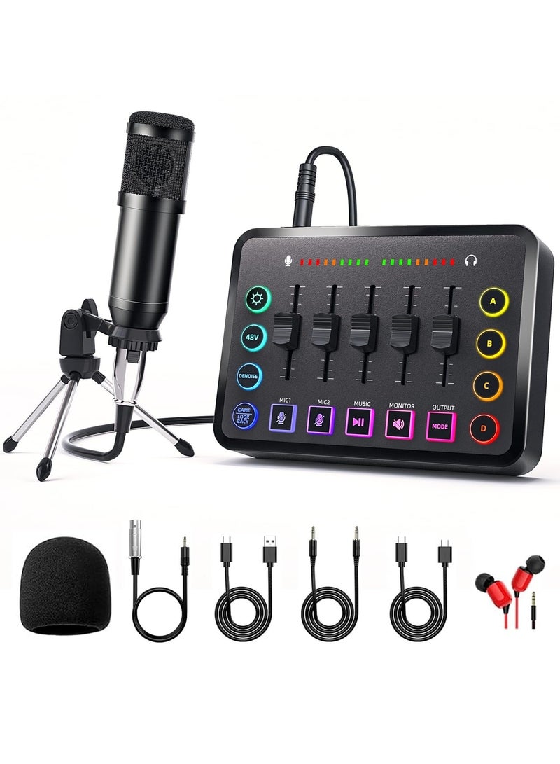 WALALLA Podcast Equipment Bundle Includes Audio Mixer and Microphone, Ideal for Video Production, Live Streaming, Gaming voiceovers Compatible with Various Operating Systems and Software - Image 1