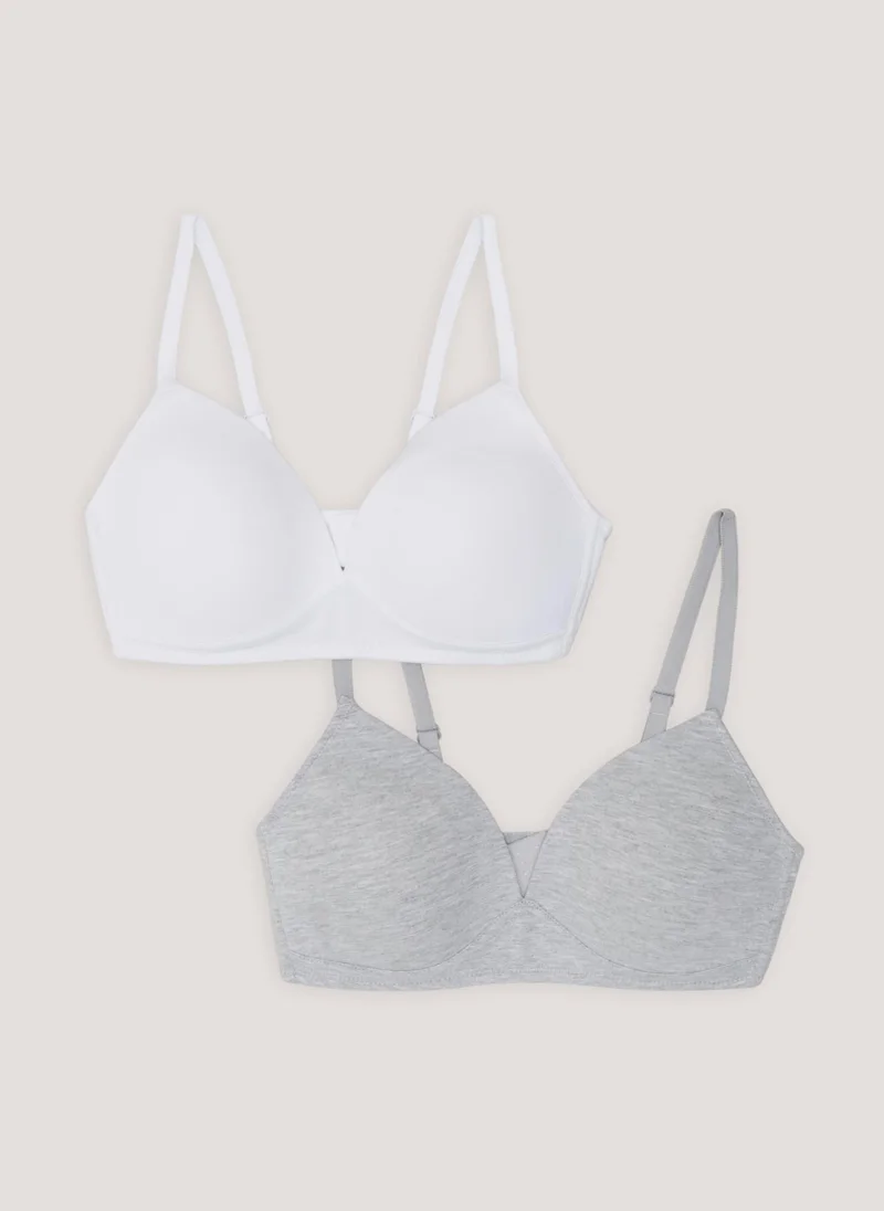 Matalan 2 Pack Grey & White Non Wired Padded Bralettes