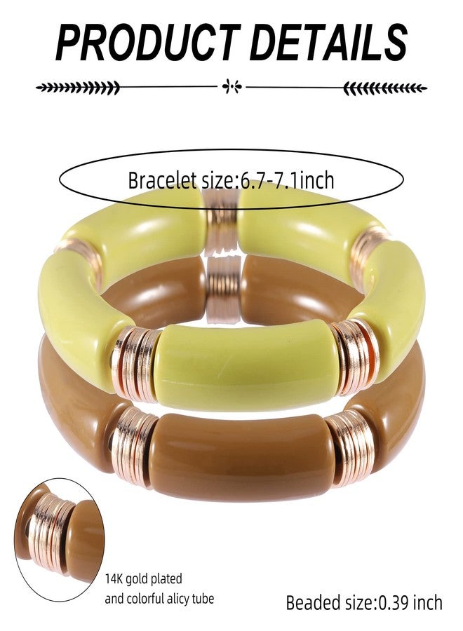 PIPITREE Bamboo Tube Bangles Bracelet For Women ，Chunky Curved Stacking Clear Acrylic Colorful Beads Stretchable Gold Bracelets Friendship Summer Beach Jewelry - Image 2
