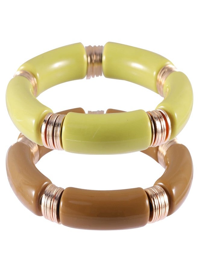 PIPITREE Bamboo Tube Bangles Bracelet For Women ，Chunky Curved Stacking Clear Acrylic Colorful Beads Stretchable Gold Bracelets Friendship Summer Beach Jewelry - Image 1