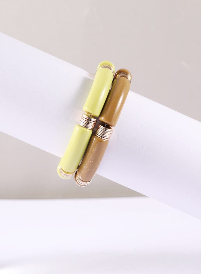 PIPITREE Bamboo Tube Bangles Bracelet For Women ，Chunky Curved Stacking Clear Acrylic Colorful Beads Stretchable Gold Bracelets Friendship Summer Beach Jewelry - Image 5