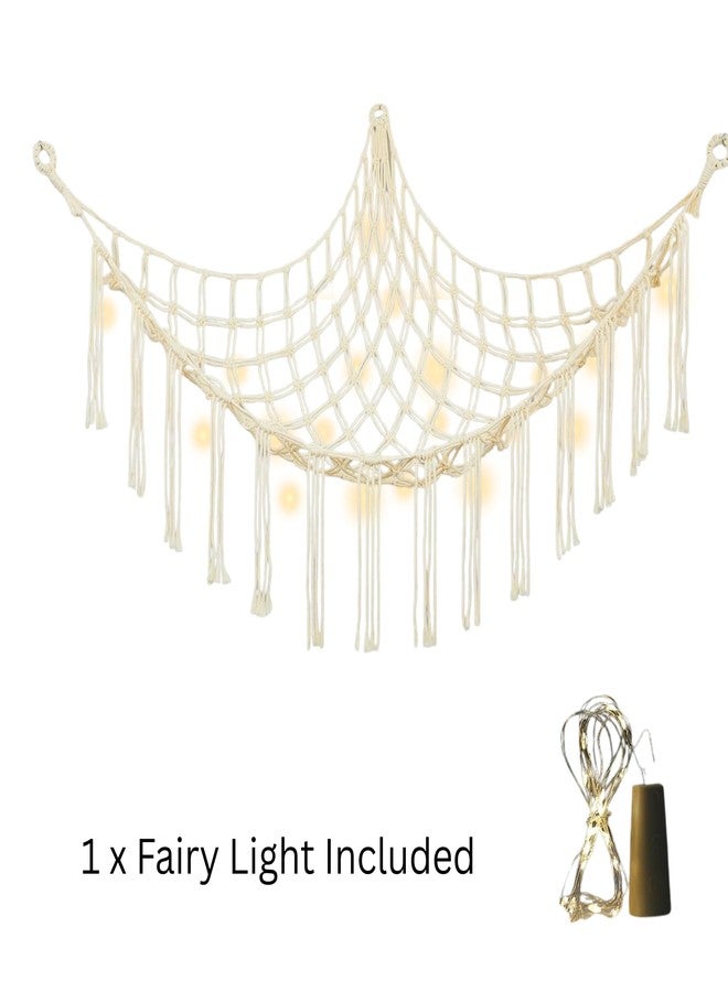 Macrame Kn0ts Stuffed Animal Hammock Net Toy Storage Organizer,with Fairy Lights Stuffed Animal Storage Toy Holder Boho Wall Hanging Décor for Nursery Kids Play Room Bedroom (Off White) - Image 3