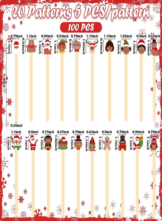 Mifoci 100 Pcs Christmas Wooded Coffee Stirrers African American Christmas Coffee Stir Sticks Disposable Stirring Sticks for Beverage Chocolate Hot Drink Party Supplies, 20 Styles (African American) - Image 2