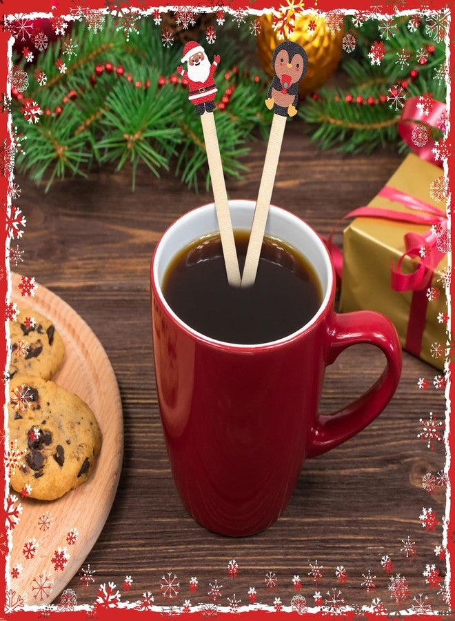 Mifoci 100 Pcs Christmas Wooded Coffee Stirrers African American Christmas Coffee Stir Sticks Disposable Stirring Sticks for Beverage Chocolate Hot Drink Party Supplies, 20 Styles (African American) - Image 4