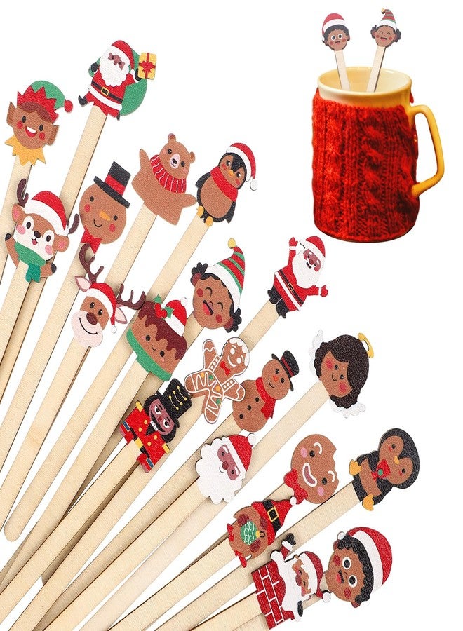 Mifoci 100 Pcs Christmas Wooded Coffee Stirrers African American Christmas Coffee Stir Sticks Disposable Stirring Sticks for Beverage Chocolate Hot Drink Party Supplies, 20 Styles (African American) - Image 1