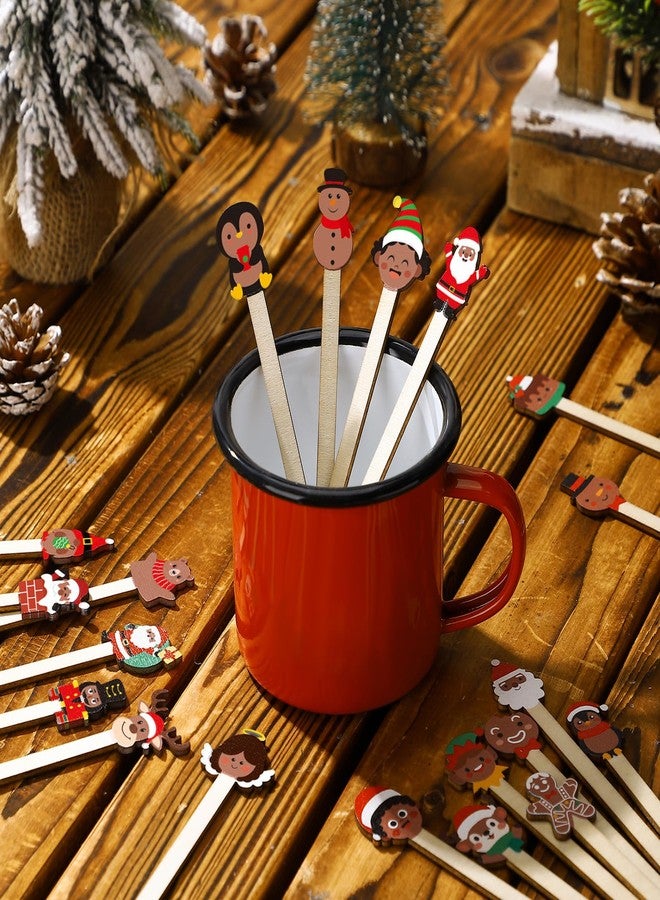 Mifoci 100 Pcs Christmas Wooded Coffee Stirrers African American Christmas Coffee Stir Sticks Disposable Stirring Sticks for Beverage Chocolate Hot Drink Party Supplies, 20 Styles (African American) - Image 3