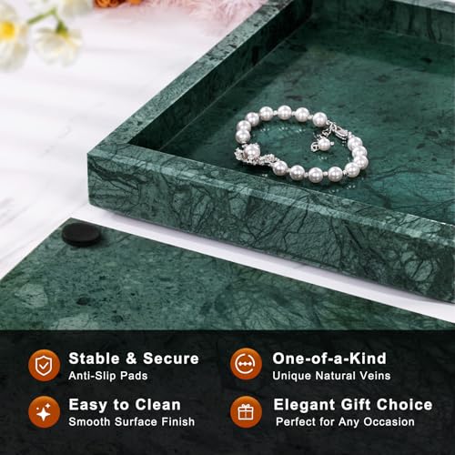 Homaura Marble Bathroom Tray for Countertop & Home Decor, Natural Decorative Marble Tray for Jewelry & Perfume Organizer, Luxury Stone Vanity Trays for Dresser, Kitchen Counter, 12" x 8", Green - Image 2