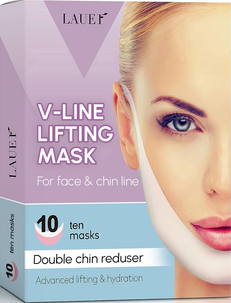 lauer cosmetic V Shaped Contouring Face Mask Line Shaping Lifting Belt Neck Reduction Jawline Lift Tape Enhancer Face Patch Firming Tightening Skin Chin Up Sculpting Collagen Mask Hyaluronic Acid Aloe Vera 10pcs 