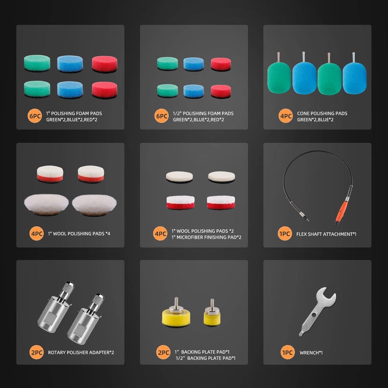 SPTA Mini Buffing Polishing Pads, 30Pcs Detail Polisher Pads Use On Rotary Tools,Cordless Electric Drill Tool for Tight Area Detailing Polishing Waxing and Sealing Glaze -SP-DP030USA - Image 2