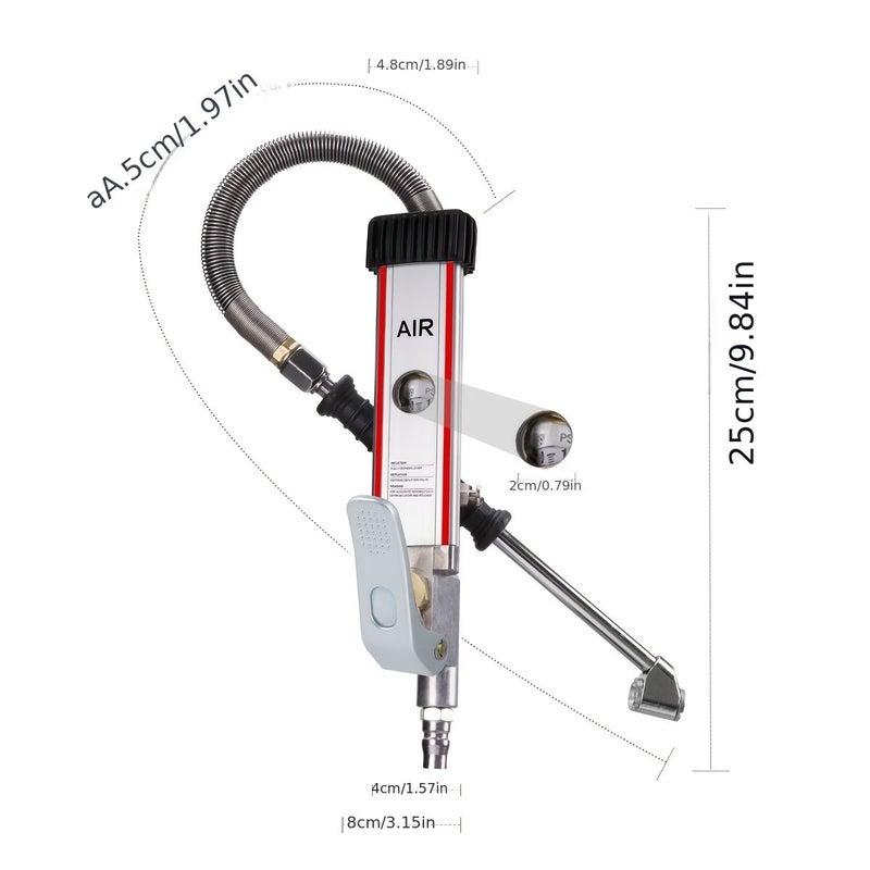 Aluminum Tire Pressure Gauge With Dial And Hose Mechanical Tire Inflator For Accurate Pressure Detection Fits All Car Models Portable Model Dp 704 - Image 1