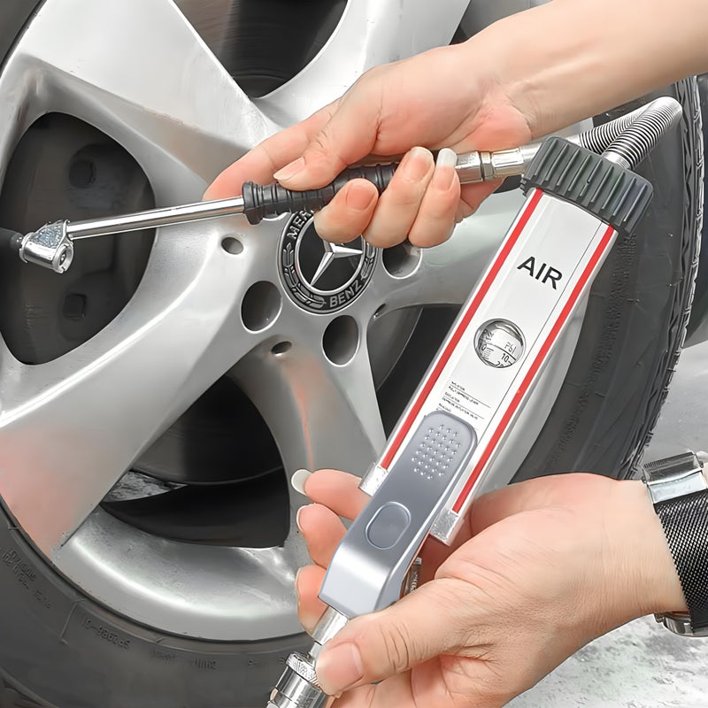 Aluminum Tire Pressure Gauge With Dial And Hose Mechanical Tire Inflator For Accurate Pressure Detection Fits All Car Models Portable Model Dp 704 - Image 4
