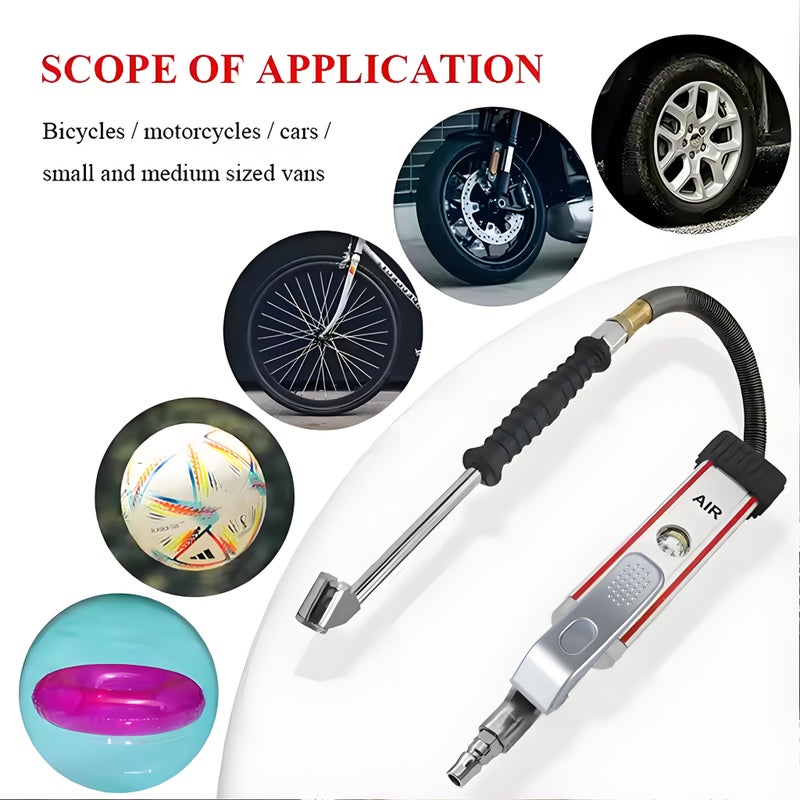 Aluminum Tire Pressure Gauge With Dial And Hose Mechanical Tire Inflator For Accurate Pressure Detection Fits All Car Models Portable Model Dp 704 - Image 2