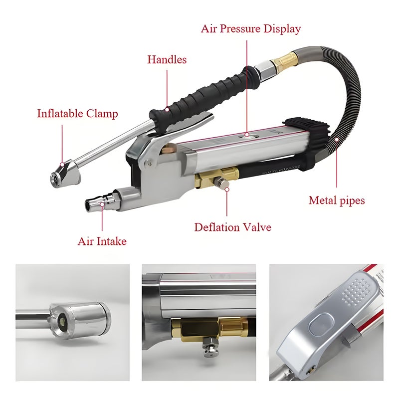 Aluminum Tire Pressure Gauge With Dial And Hose Mechanical Tire Inflator For Accurate Pressure Detection Fits All Car Models Portable Model Dp 704 - Image 5