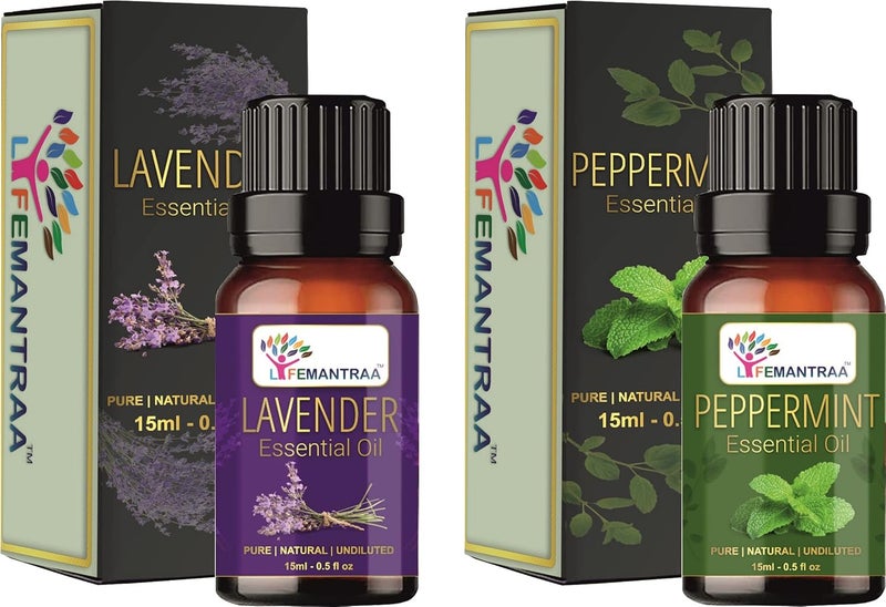 Lifemantraa Lifemantraa Pure Lavender and Peppermint Pepermint Essential Oil for Home Fragrance Diffuser Essential Oils Set for Room Air Freshener Aroma Oil Diffusers Soap Making Candle Making 15ml Each 30ml  - Image 1